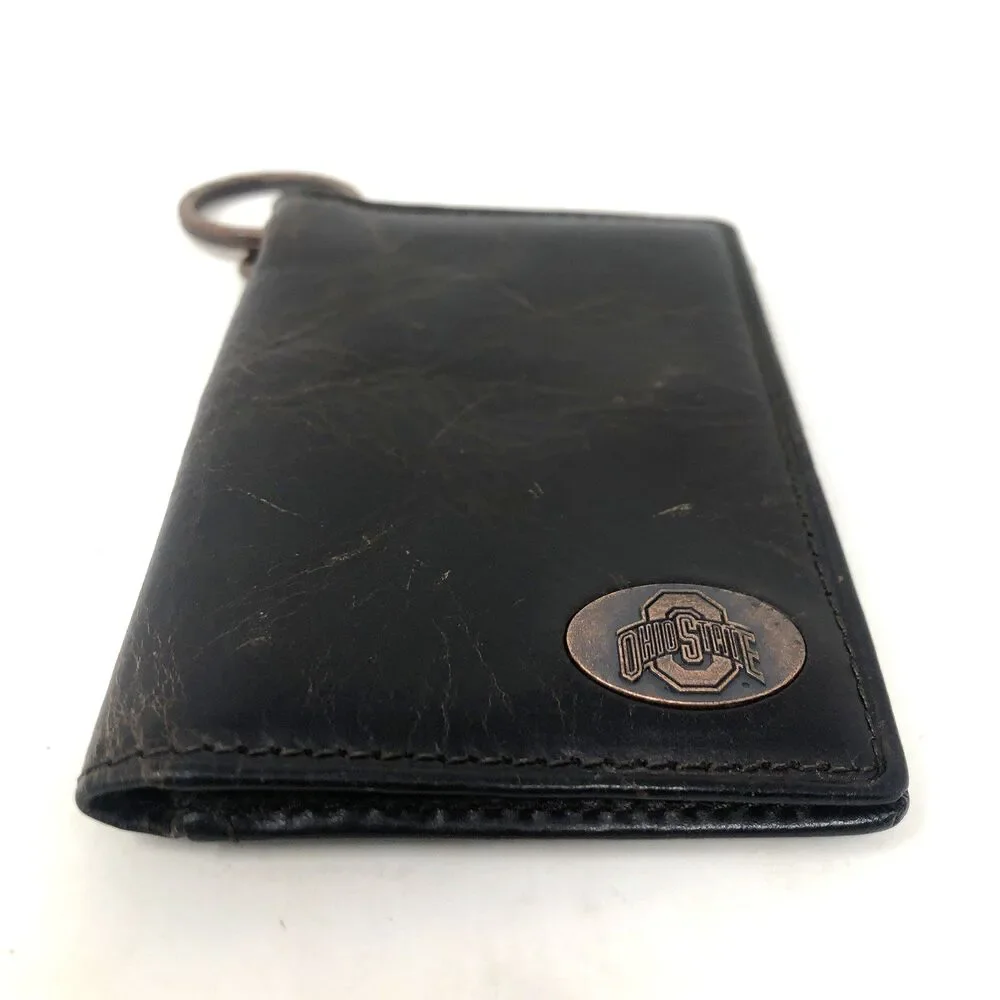 Fossil Ohio State Leather Wallet Keychain Credit Card ID Brown Folding Flip